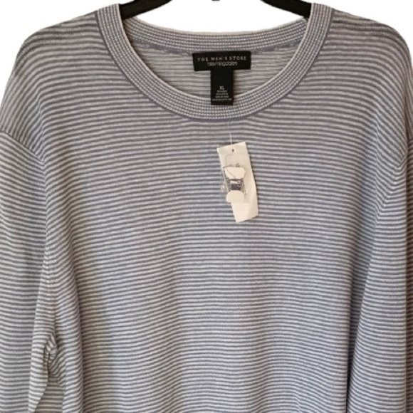 NEW đť…şBLOOMINGDALE'S LINEN Cotton Blend Crewneck Gray White Striped Sweater XL - Picture 6 of 6